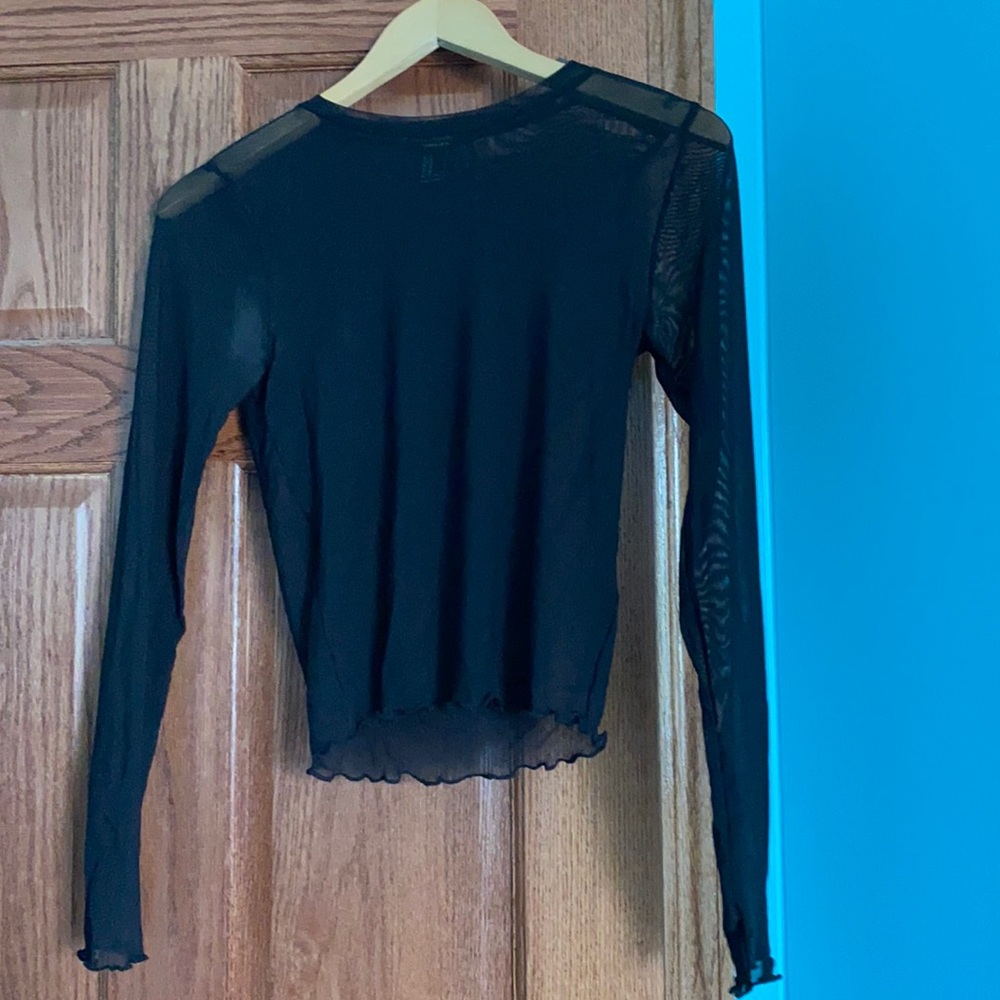 Forever 21 Lettuce-Trimmed Mesh Long-Sleeved Top